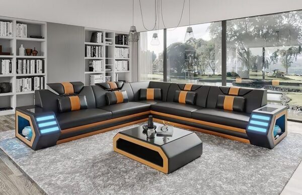 McManu Modern Leather Sectional with LED Light