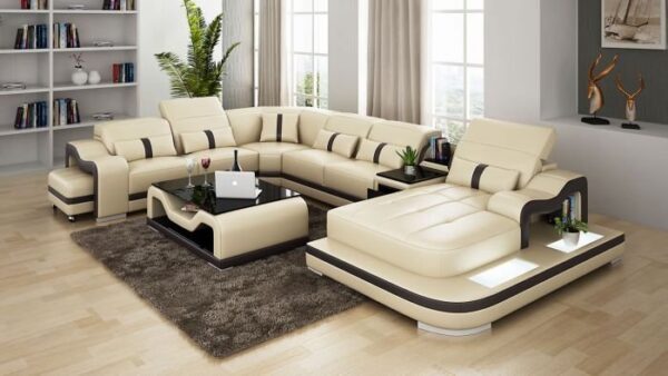 McManu Modern Leather Sectional with LED Light